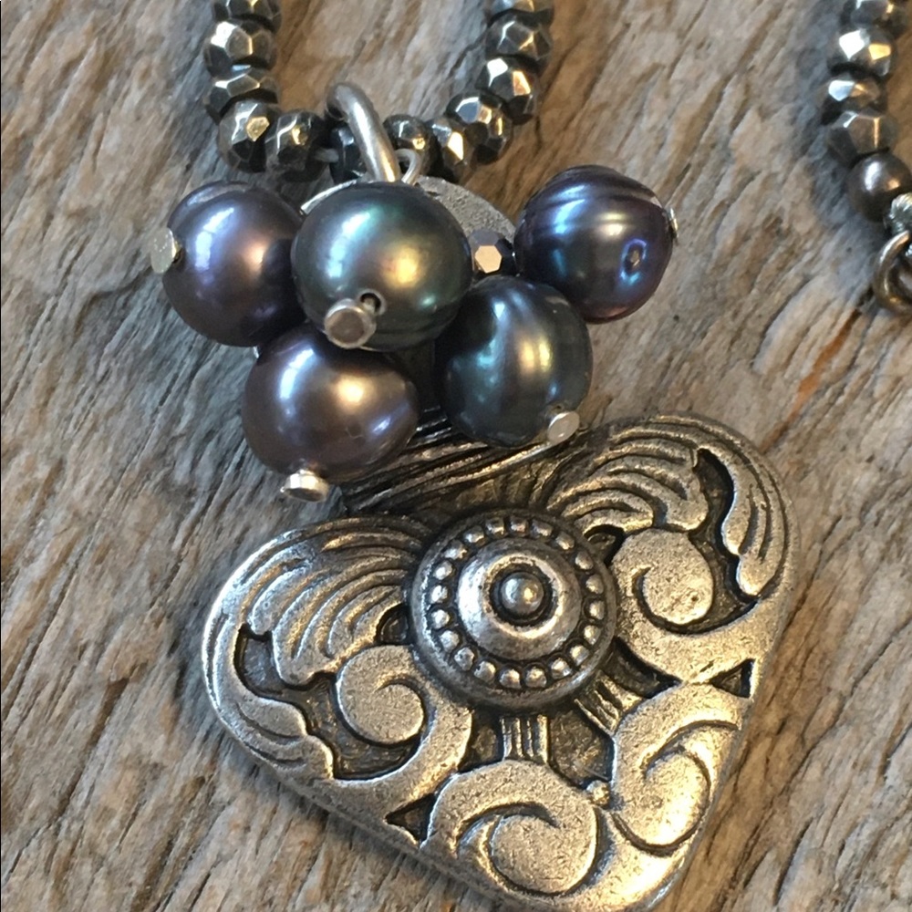 NWT Laura Hansen Designs Metal Heart and Genuine Semiprecious Pyrit…